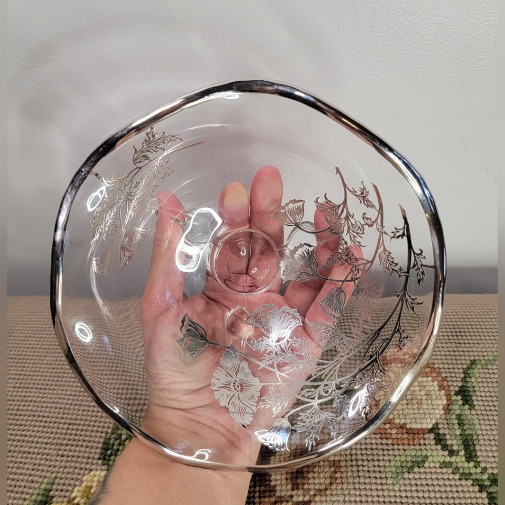 Silver Overlaid Pressed Glass Footed Candy Dish